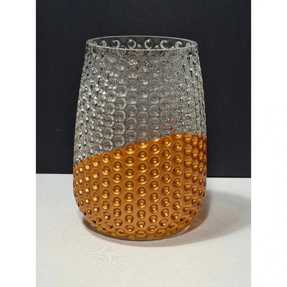 Textured Hobnail Glass Vase Metallic Copper Clear Ombre Decorative Vessel